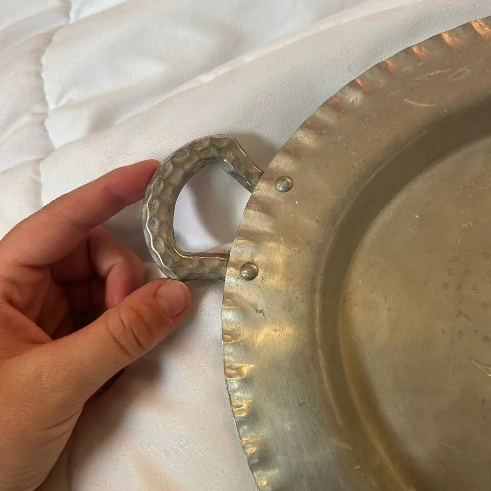 Everlast Metal Hand Forged Aluminum‎ Oval Tray Serving Platter Handles Flowers